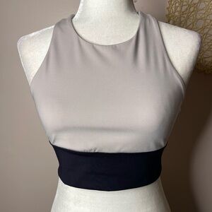 G. Label by GOOP Cutout Longline Crop Top Sports Bra (Taupe Black) - small